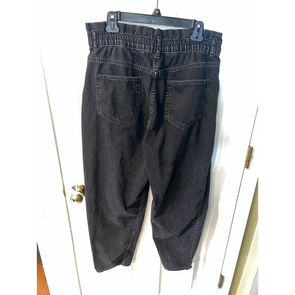 ZARA Jeans Womens XL Black Washed Paper Bag High-Waisted Mom Tapered Leg Retro - Picture 8 of 9